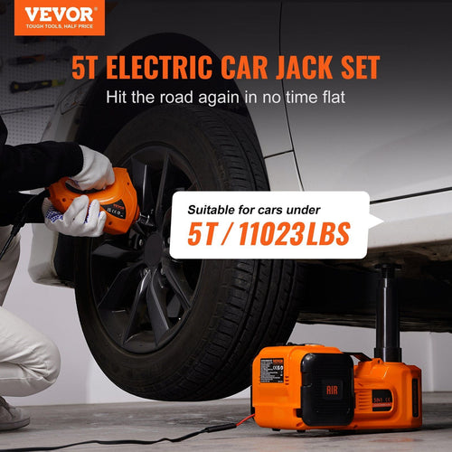 VEVOR Electric Car Jack, 5 Ton/11023 LBS Hydraulic Jack with Electric Impact Wrench, Portable Car Lift with Built - in Inflatable Pump, and LED Light for SUV MPV Sedan Truck Change Tires Garage Repair - 7DAY'S