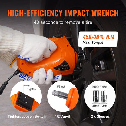 VEVOR Electric Car Jack, 5 Ton/11023 LBS Hydraulic Jack with Electric Impact Wrench, Portable Car Lift with Built - in Inflatable Pump, and LED Light for SUV MPV Sedan Truck Change Tires Garage Repair - 7DAY'S