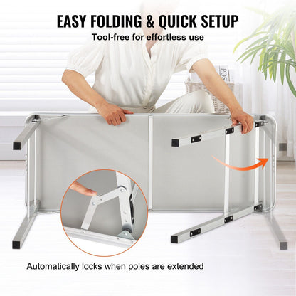 VEVOR Folding Portable Bar Table, Tradeshow Podium Table for Indoor, Outdoor, Party, Picnic, Exhibition, Includes Carrying Case, Storage Shelf and Black Skirt, 38.39" x 15.16" x 34.25" - 7DAY'S