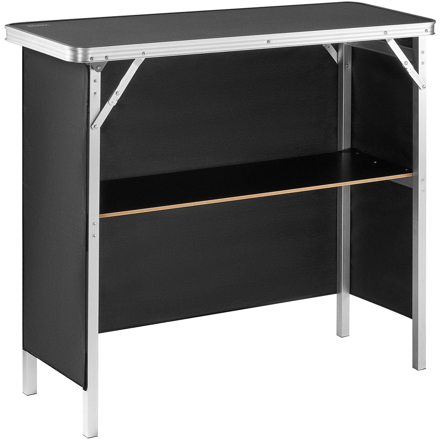 VEVOR Folding Portable Bar Table, Tradeshow Podium Table for Indoor, Outdoor, Party, Picnic, Exhibition, Includes Carrying Case, Storage Shelf and Black Skirt, 38.39" x 15.16" x 34.25" - 7DAY'S