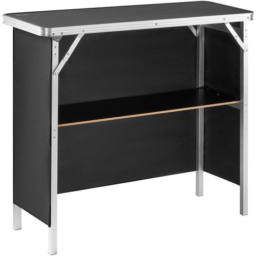 VEVOR Folding Portable Bar Table, Tradeshow Podium Table for Indoor, Outdoor, Party, Picnic, Exhibition, Includes Carrying Case, Storage Shelf and Black Skirt, 38.39" x 15.16" x 34.25"