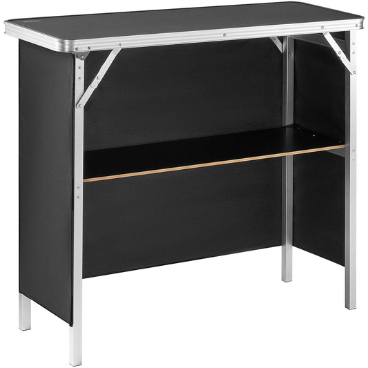VEVOR Folding Portable Bar Table, Tradeshow Podium Table for Indoor, Outdoor, Party, Picnic, Exhibition, Includes Carrying Case, Storage Shelf and Black Skirt, 38.39" x 15.16" x 34.25" - 7DAY'S