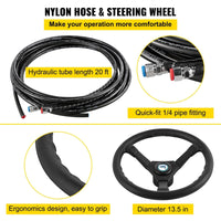 VEVOR Hydraulic Boat Steering Kit 300HP, Hydraulic Steering Kit Helm Pump, Hydraulic Outboard Steering Kit with 20 Feet Hydraulic Steering Hose for Boat Steering System - 7DAY'S