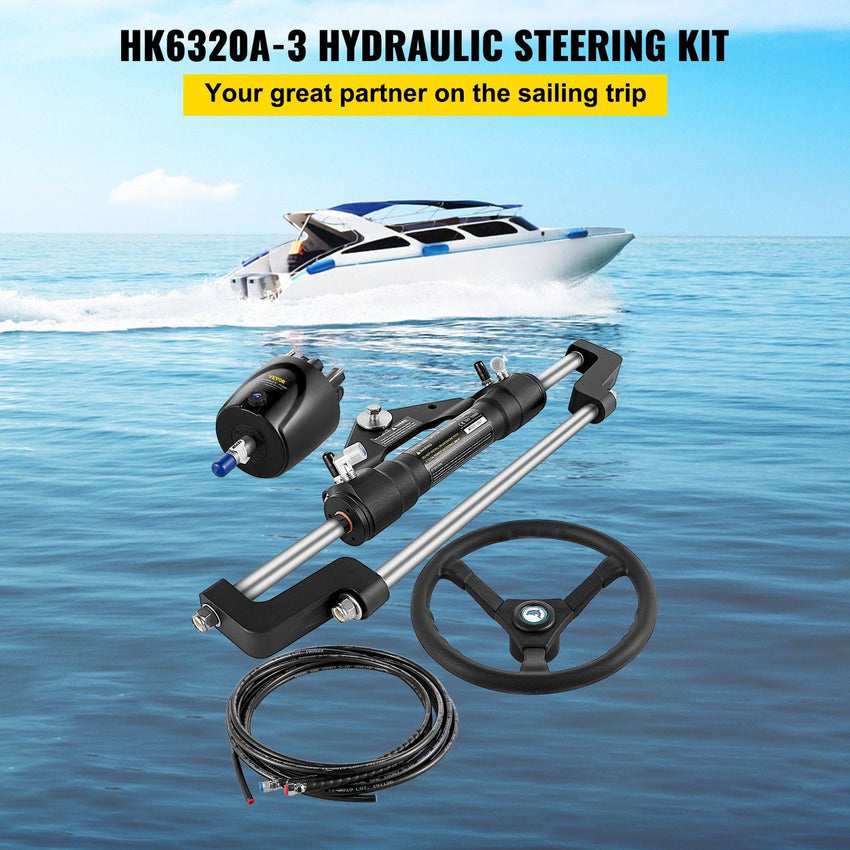 VEVOR Hydraulic Boat Steering Kit 300HP, Hydraulic Steering Kit Helm Pump, Hydraulic Outboard Steering Kit with 20 Feet Hydraulic Steering Hose for Boat Steering System - 7DAY'S