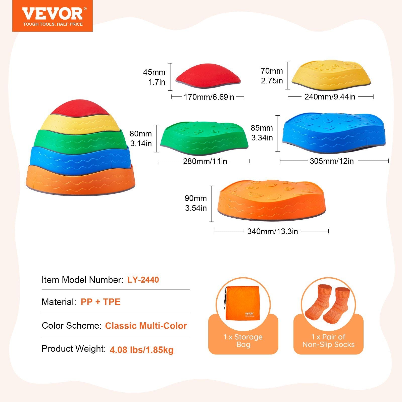 VEVOR Kids Balance Stepping Stones Sensory Obstacle Course 5 PCS Outdoor Indoor - 7DAY'S