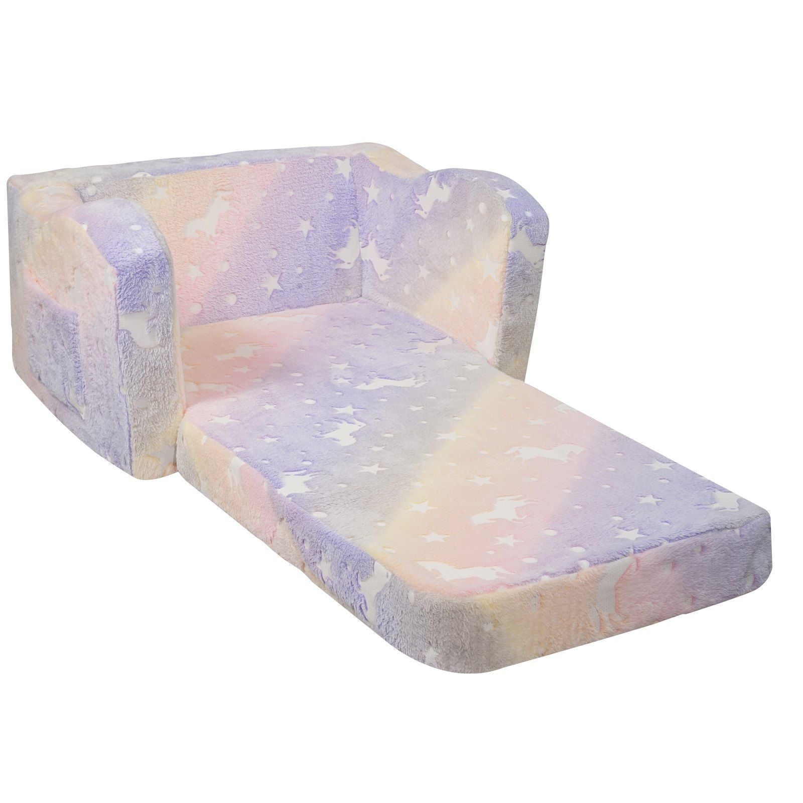 VEVOR Kids Couch, 2 - in - 1 Toddler Chairs Comfy, Toddler Couch Sofa Bed Fold Out, Convertible Sofa to Lounger, Kids Chair Seat Playroom Furniture for Kids Girls & Boys, Rainbow - 7DAY'S