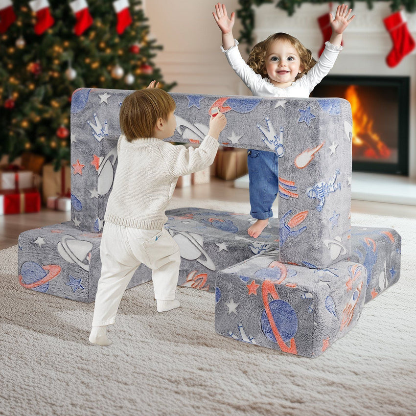 VEVOR Kids Couch, 4Pcs Toddler Couch Sofa Bed, Kids Chair Seat Playroom Furniture, Child Sectional Sofa with Removable Cover for Kids Girls & Boys, Dark Grey - 7DAY'S