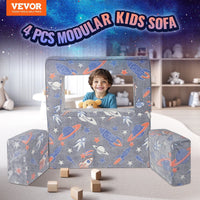 VEVOR Kids Couch, 4Pcs Toddler Couch Sofa Bed, Kids Chair Seat Playroom Furniture, Child Sectional Sofa with Removable Cover for Kids Girls & Boys, Dark Grey - 7DAY'S