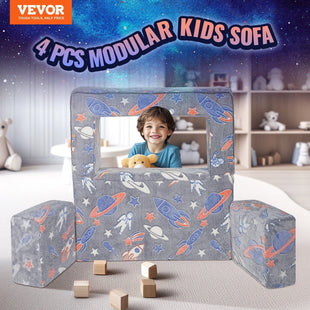 VEVOR Kids Couch, 4Pcs Toddler Couch Sofa Bed, Kids Chair Seat Playroom Furniture, Child Sectional Sofa with Removable Cover for Kids Girls & Boys, Dark Grey - 7DAY'S