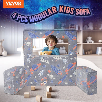 VEVOR Kids Couch, 4Pcs Toddler Couch Sofa Bed, Kids Chair Seat Playroom Furniture, Child Sectional Sofa with Removable Cover for Kids Girls & Boys, Dark Grey - 7DAY'S