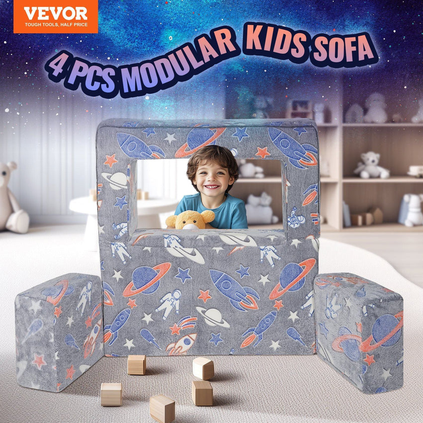 VEVOR Kids Couch, 4Pcs Toddler Couch Sofa Bed, Kids Chair Seat Playroom Furniture, Child Sectional Sofa with Removable Cover for Kids Girls & Boys, Dark Grey - 7DAY'S
