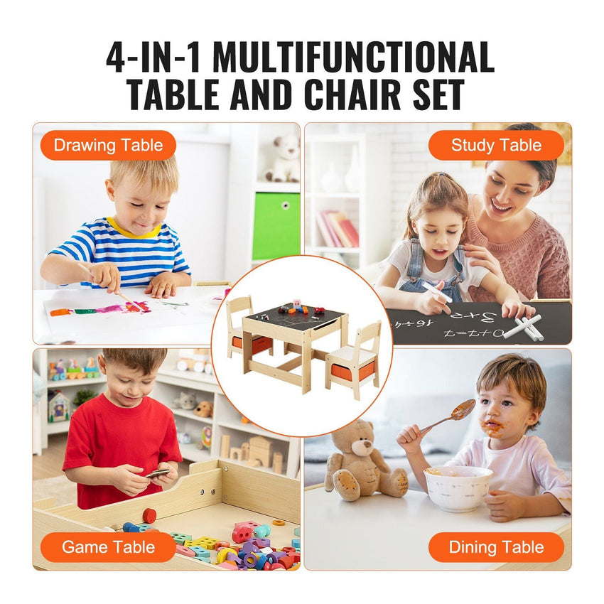 VEVOR Kids Table and Chair Set, Wooden Activity Table with Storage Space and Boxes, Kids Play Table for Toddlers Art, Craft, Reading, Learning - 7DAY'S