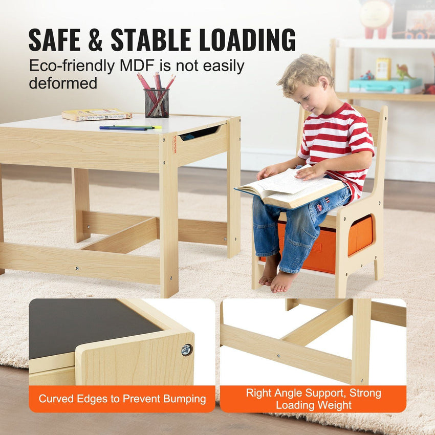 VEVOR Kids Table and Chair Set, Wooden Activity Table with Storage Space and Boxes, Kids Play Table for Toddlers Art, Craft, Reading, Learning - 7DAY'S