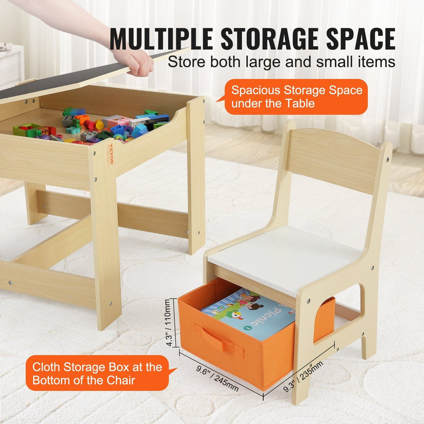 VEVOR Kids Table and Chair Set, Wooden Activity Table with Storage Space and Boxes, Kids Play Table for Toddlers Art, Craft, Reading, Learning - 7DAY'S
