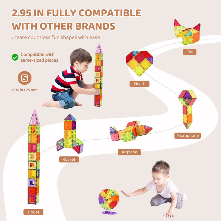 VEVOR Magnetic Tiles Magnetic Building Toy 121 PCS Magnet Blocks for Kids 3D Set - 7DAY'S