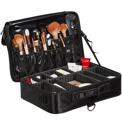 VEVOR Makeup Train Case Large Storage 3 Tiers, Convenient Carry With Handle, Strap, Professional Waterproof Oxford Makeup Storage Organizer Box, Heavy Duty Make Up Carrier, Black - 7DAY'S