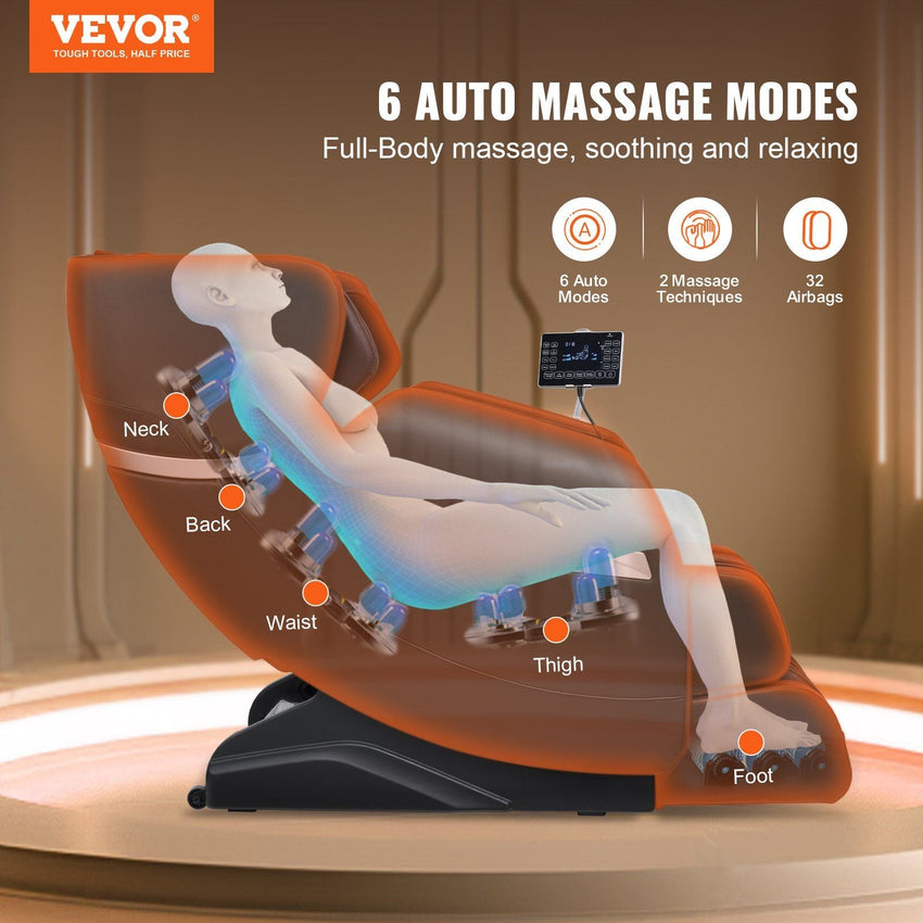 VEVOR Massage Chair - Full Body Zero Gravity Recliner with Multi Auto Modes, 3D Shiatsu, Heating, Bluetooth Speaker, Airbag, Foot Roller, and Touch Screen - 7DAY'S