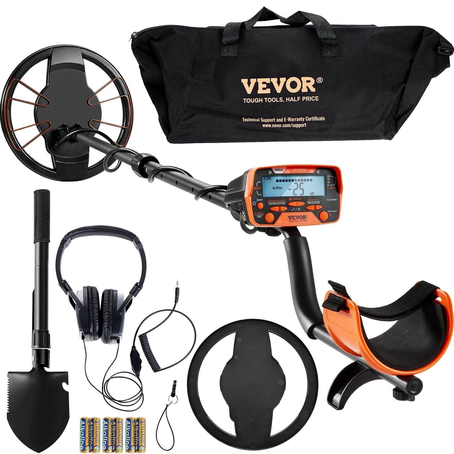 VEVOR Metal Detector for Adults & Kids, 10 Inch Waterproof Search Coil with LCD Display 7 Modes, Adjustable 41'' - 52'' Aluminum Stem, DSP Chip Higher Accuracy Gold Detector 10'' Detection Depth - 7DAY'S