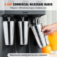 VEVOR Milkshake Maker, 375W x 3 Electric Milkshake Machine, Commercial Triple Heads Drink Mixer Blender, LED Intelligent Microswitch, 3 - Speed Milkshake Mixer with 3 x 820 ml Stainless Steel Cups - 7DAY'S