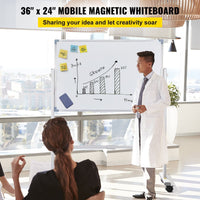 VEVOR Mobile Magnetic Whiteboard, 36 x 24 Inch, Double Sided, 360 Degree Reversible Rolling Dry Erase Board, Height Adjustable with Aluminum Frame and Lockable Swivel Wheels, for Office School Home - 7DAY'S