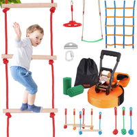 VEVOR Ninja Warrior Obstacle Course for Kids, 50 ft Weatherproof Slacklines, 500lbs Weight Capacity Monkey Line, Outdoor Playset Equipment, Backyard Toys Training Equipment Set with 10 Obstacles - 7DAY'S