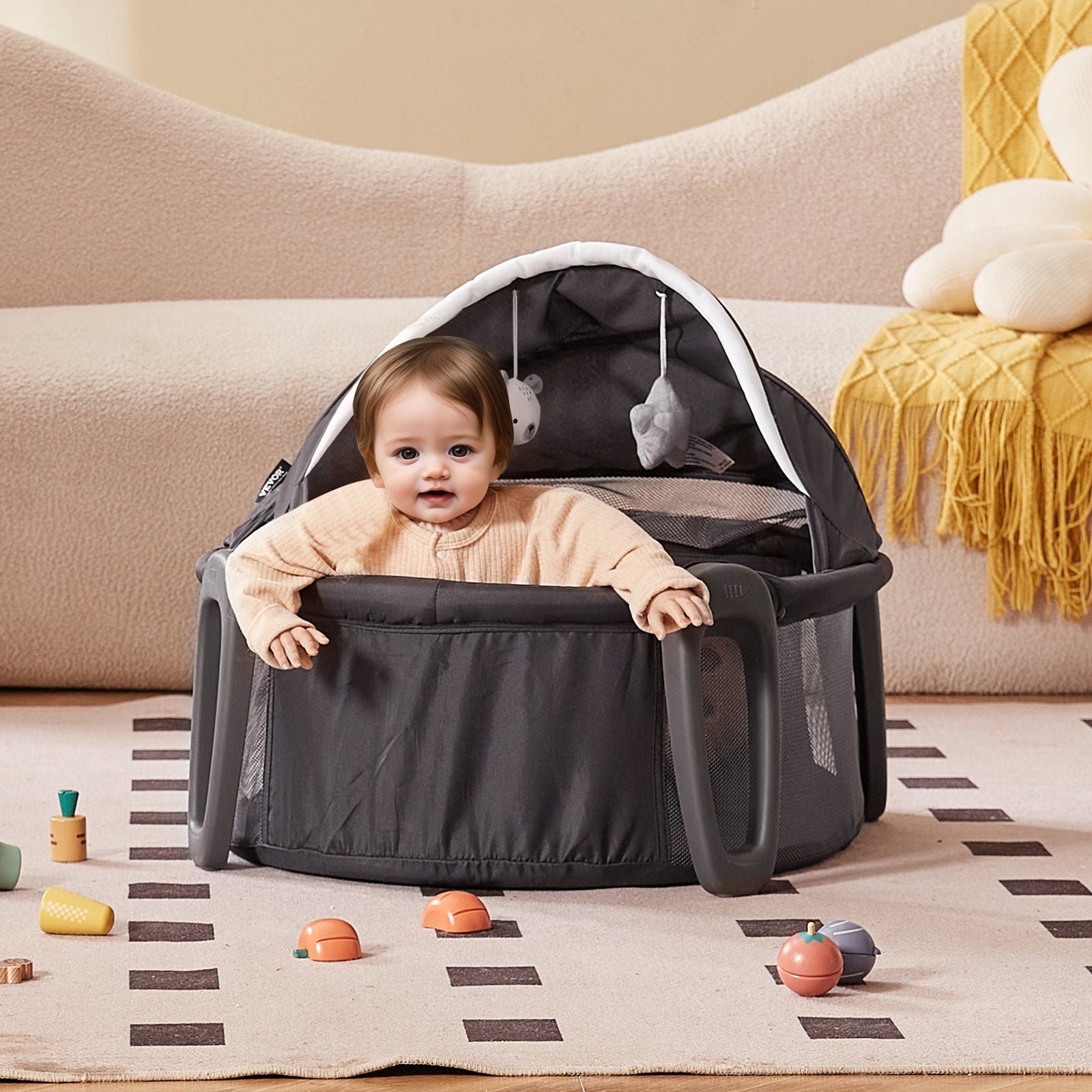 VEVOR Portable Baby Bassinet On - The - Go Folding Baby Dome with Canopy and Toys - 7DAY'S