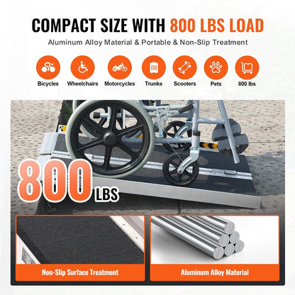 VEVOR Portable Wheelchair Ramp, 3 ft 800 lbs Capacity, Non - Slip Aluminum Folding Threshold Ramp, Foldable Mobility Scooter Ramp Wheel Chair Ramp, Handicap Ramp for Home Steps, Stairs, Doorways, Curbs - 7DAY'S