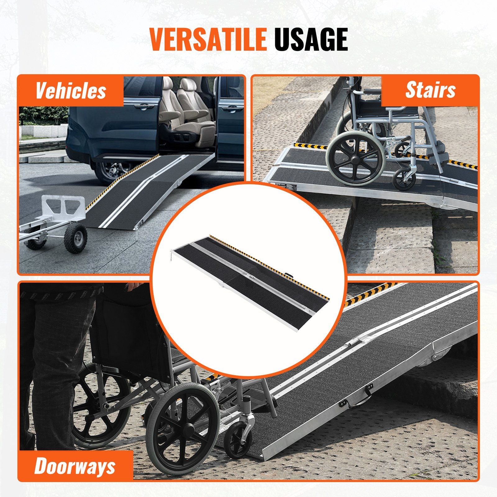 VEVOR Portable Wheelchair Ramp, 7 ft 800 lbs Capacity, Non - Slip Aluminum Folding Threshold Ramp, Foldable Mobility Scooter Ramp Wheel Chair Ramp, Handicap Ramp for Home Steps, Stairs, Doorways, Curbs - 7DAY'S