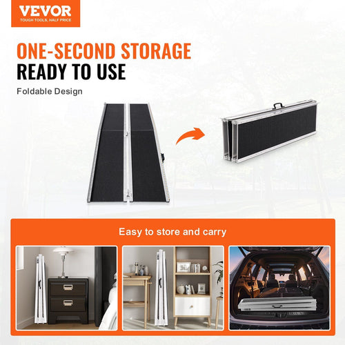 VEVOR Portable Wheelchair Ramp, 7 ft 800 lbs Capacity, Non - Slip Aluminum Folding Threshold Ramp, Foldable Mobility Scooter Ramp Wheel Chair Ramp, Handicap Ramp for Home Steps, Stairs, Doorways, Curbs - 7DAY'S