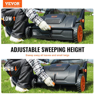 VEVOR Push Lawn Sweeper, 21 - inch Leaf & Grass Collector, Strong Rubber Wheels & Heavy Duty Thickened Steel Durable to Use with Large Capacity 3.5 cu. ft. Mesh Collection Hopper Bag, 2 Spinning Brushes - 7DAY'S