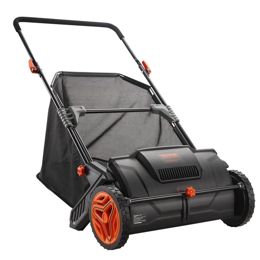 VEVOR Push Lawn Sweeper, 21 - inch Leaf & Grass Collector, Strong Rubber Wheels & Heavy Duty Thickened Steel Durable to Use with Large Capacity 3.5 cu. ft. Mesh Collection Hopper Bag, 2 Spinning Brushes - 7DAY'S