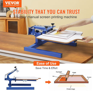 VEVOR Screen Printing Machine, 1 Color 1 Station Silk Screen Printing Press, 21.2x17.7in Screen Printing Press, Double - layer Positioning Pallet, Adjustable Tension for T-shirt DIY Printing - 7DAY'S