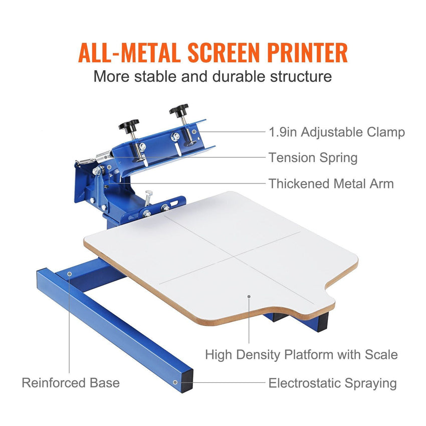 VEVOR Screen Printing Machine, 1 Color 1 Station Silk Screen Printing Press, 21.2x17.7in Screen Printing Press, Double - layer Positioning Pallet, Adjustable Tension for T-shirt DIY Printing - 7DAY'S