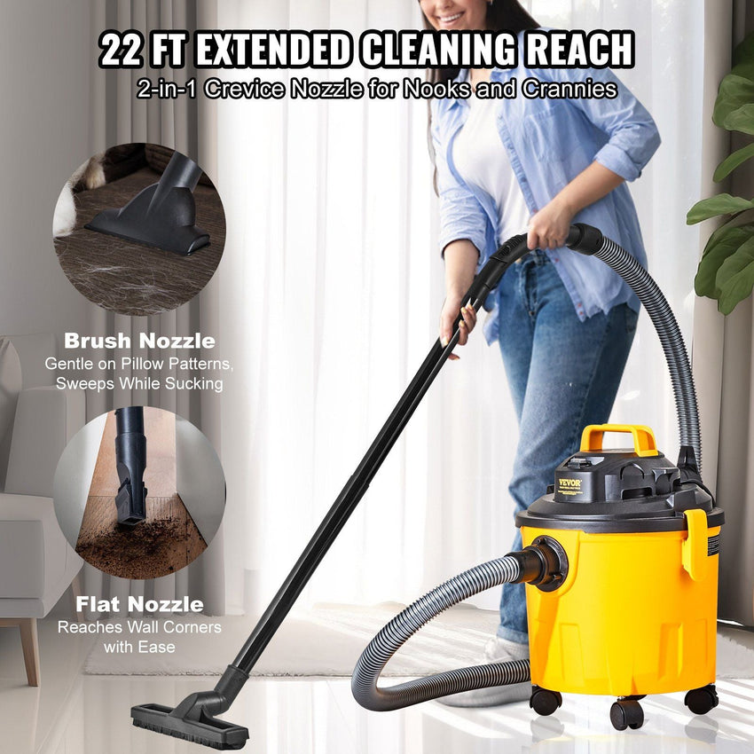 VEVOR Shop Vacuum Wet And Dry, 5 Gallon 6 Peak HP Wet/Dry Vac, Powerful Suction with Blower Function with Attachments 2 - in - 1 Crevice Nozzle, Small Shop Vac Perfect for Carpet Debris, Pet Hair, Car - 7DAY'S