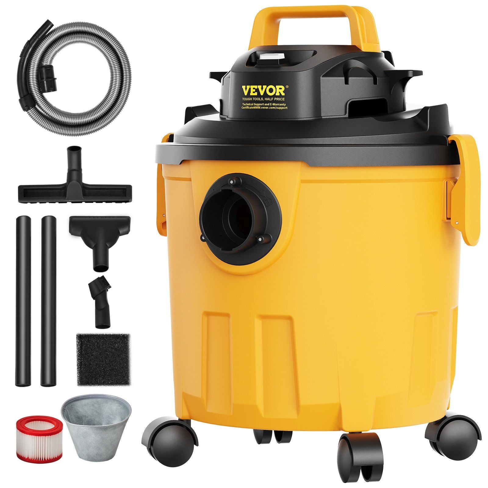 VEVOR Shop Vacuum Wet And Dry, 5 Gallon 6 Peak HP Wet/Dry Vac, Powerful Suction with Blower Function with Attachments 2 - in - 1 Crevice Nozzle, Small Shop Vac Perfect for Carpet Debris, Pet Hair, Car - 7DAY'S