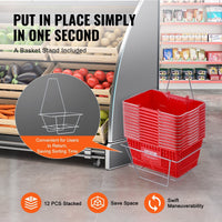 VEVOR Shopping Basket, Set of 12, 21L Durable Plastic Grocery Basket with Metal Handle and Stand, 16.73 x 12.01 x 8.58 inch Portable Shop Basket Used for Retail Store Supermarket Grocery Shopping, Red - 7DAY'S