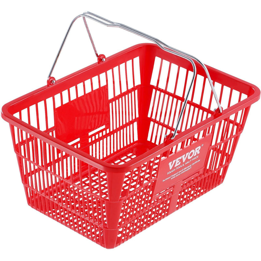 VEVOR Shopping Basket, Set of 12, 21L Durable Plastic Grocery Basket with Metal Handle and Stand, 16.73 x 12.01 x 8.58 inch Portable Shop Basket Used for Retail Store Supermarket Grocery Shopping, Red - 7DAY'S