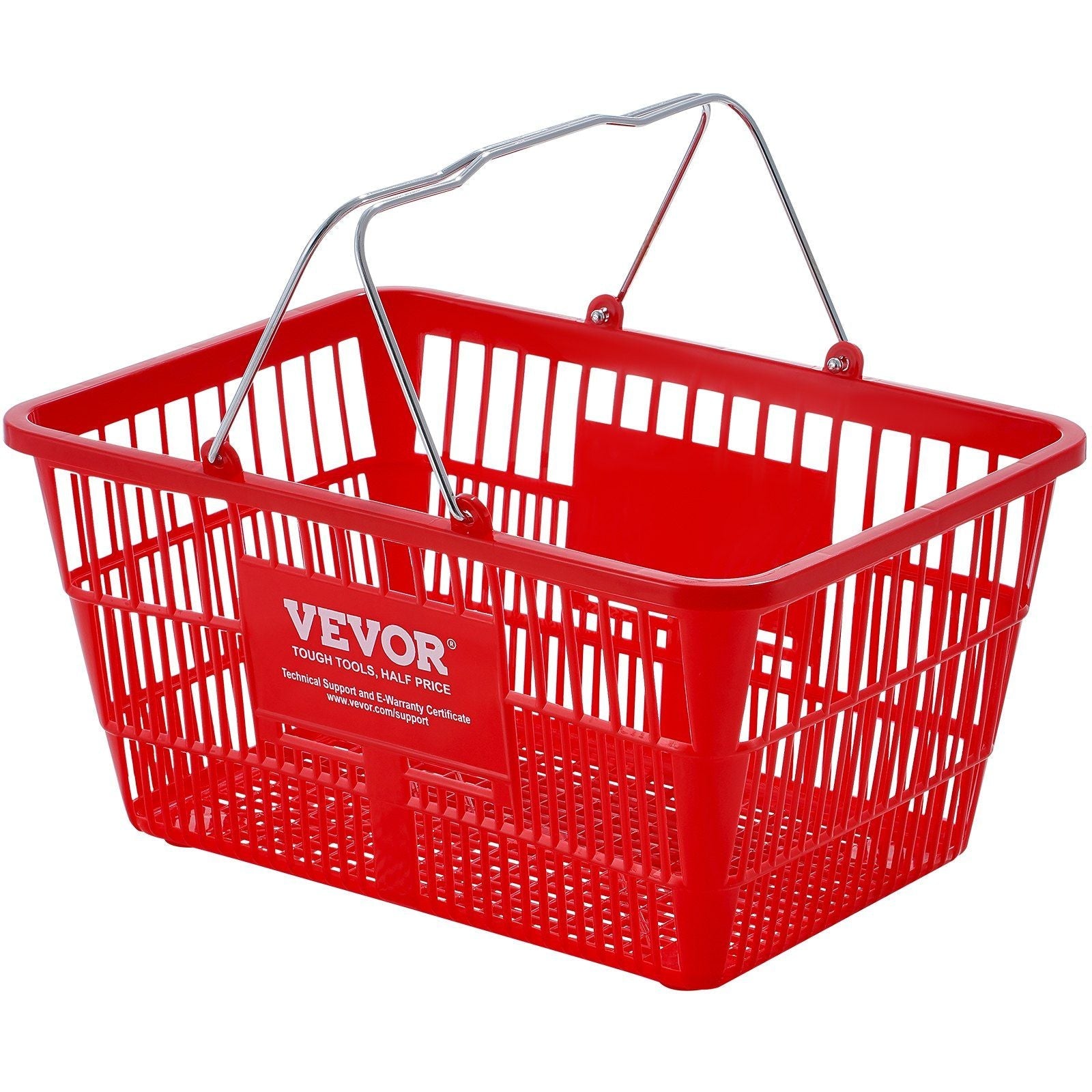 VEVOR Shopping Basket, Set of 12, 21L Durable Plastic Grocery Basket with Metal Handle and Stand, 16.73 x 12.01 x 8.58 inch Portable Shop Basket Used for Retail Store Supermarket Grocery Shopping, Red - 7DAY'S
