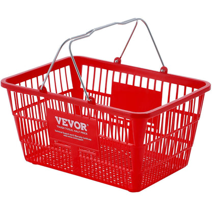 VEVOR Shopping Basket, Set of 12, 21L Durable Plastic Grocery Basket with Metal Handle and Stand, 16.73 x 12.01 x 8.58 inch Portable Shop Basket Used for Retail Store Supermarket Grocery Shopping, Red - 7DAY'S