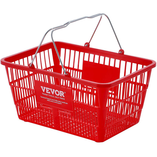 VEVOR Shopping Basket, Set of 12, 21L Durable Plastic Grocery Basket with Metal Handle and Stand, 16.73 x 12.01 x 8.58 inch Portable Shop Basket Used for Retail Store Supermarket Grocery Shopping, Red