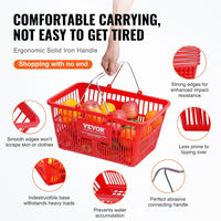 VEVOR Shopping Basket, Set of 12, 21L Durable Plastic Grocery Basket with Metal Handle and Stand, 16.73 x 12.01 x 8.58 inch Portable Shop Basket Used for Retail Store Supermarket Grocery Shopping, Red - 7DAY'S