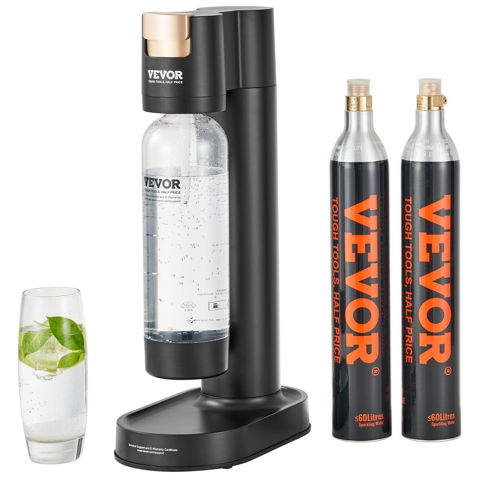 VEVOR Sparkling Water Maker, Soda Maker Machine for Home Carbonating, Seltzer Water Starter Kit with BPA - free 1L PET Bottle, 2 CO2 Cylinders, Compatible with Mainstream Screw - in 60L CO2 Cylinder - 7DAY'S