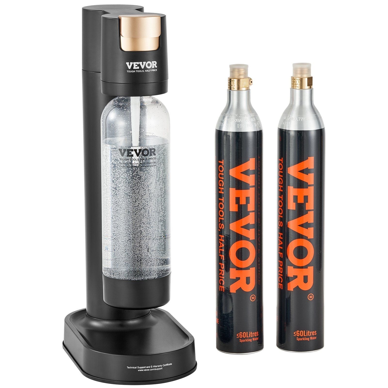 VEVOR Sparkling Water Maker, Soda Maker Machine for Home Carbonating, Seltzer Water Starter Kit with BPA - free 1L PET Bottle, 2 CO2 Cylinders, Compatible with Mainstream Screw - in 60L CO2 Cylinder - 7DAY'S
