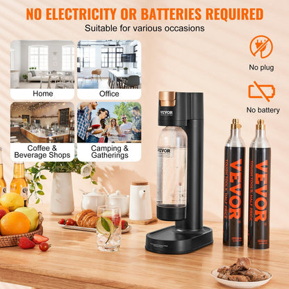 VEVOR Sparkling Water Maker, Soda Maker Machine for Home Carbonating, Seltzer Water Starter Kit with BPA - free 1L PET Bottle, 2 CO2 Cylinders, Compatible with Mainstream Screw - in 60L CO2 Cylinder - 7DAY'S