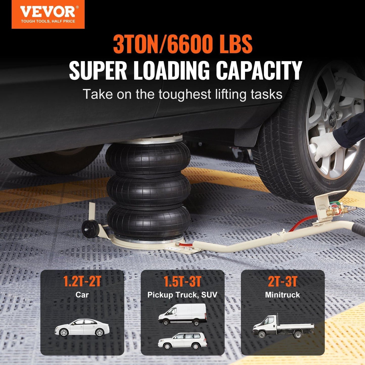 VEVOR Triple Bag Air Jack 3 Ton/6600 lbs Pneumatic Jack for Car SUV Lifting - 7DAY'S