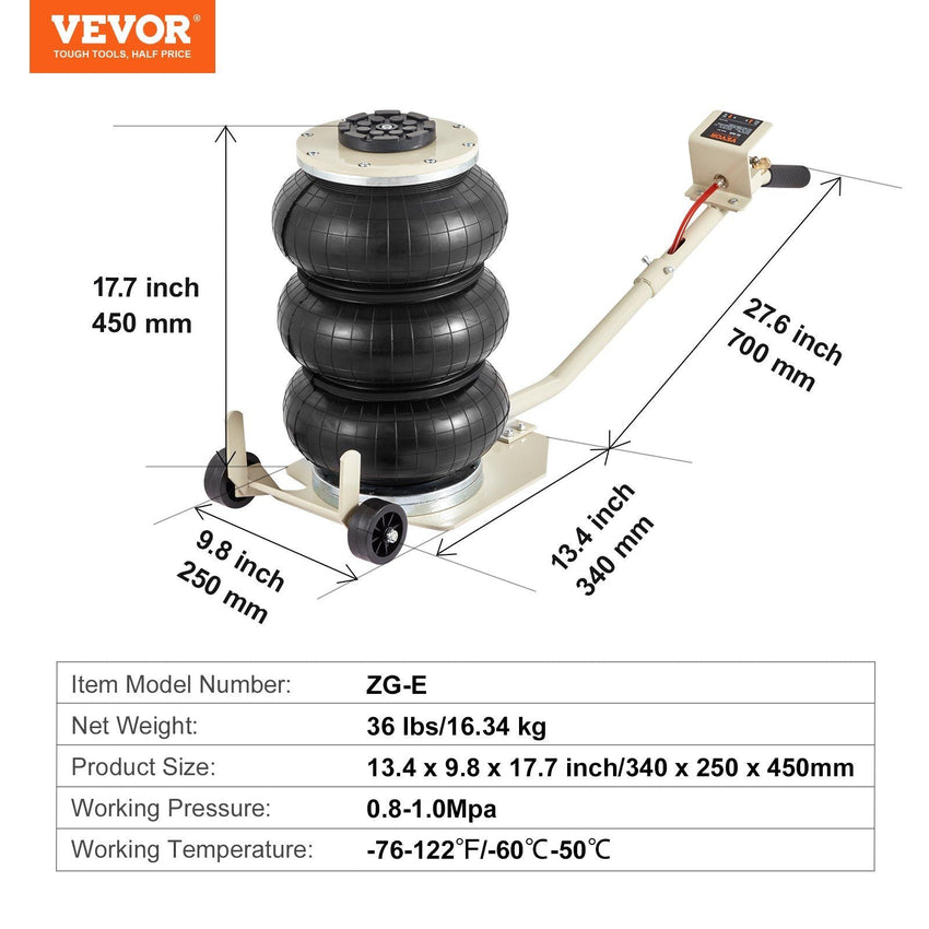 VEVOR Triple Bag Air Jack 3 Ton/6600 lbs Pneumatic Jack for Car SUV Lifting - 7DAY'S
