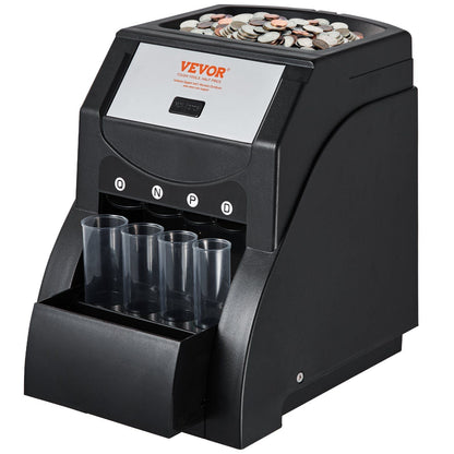 VEVOR USD Coin Sorter, Coin Sorter Machine for USD Coin 1¢ 5¢ 10¢ 25¢, Sorts up to 230 Coins/min, Coin Sorter and Wrapper Machine Holds 200 Coins Included 4 Coin Tubes, Black - 7DAY'S