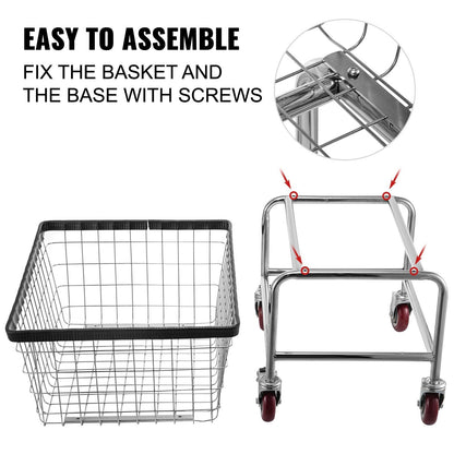 VEVOR Wire Laundry Cart, 2.5 Bushel Wire Laundry Basket with Wheels, 21''x27''x27.5'' Commercial Wire Laundry Basket Cart, Steel Frame with Chrome Finish, 4inch Casters, Wire Basket Cart For Laundry - 7DAY'S