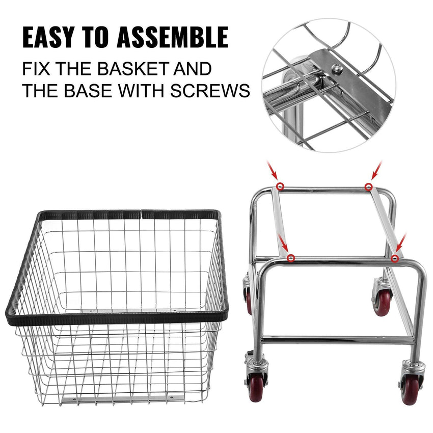 VEVOR Wire Laundry Cart, 2.5 Bushel Wire Laundry Basket with Wheels, 21''x27''x27.5'' Commercial Wire Laundry Basket Cart, Steel Frame with Chrome Finish, 4inch Casters, Wire Basket Cart For Laundry - 7DAY'S