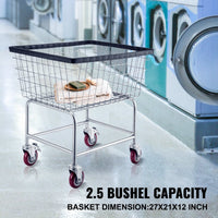 VEVOR Wire Laundry Cart, 2.5 Bushel Wire Laundry Basket with Wheels, 21''x27''x27.5'' Commercial Wire Laundry Basket Cart, Steel Frame with Chrome Finish, 4inch Casters, Wire Basket Cart For Laundry - 7DAY'S
